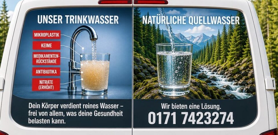 Vergleich Leitungswasser mit Rueckstaenden und gefiltertes klares Wasser